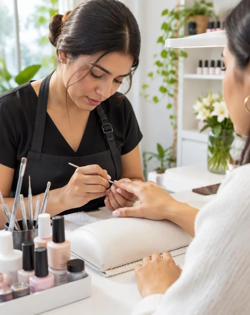 Manicurista cuidando las uñas de una clienta
