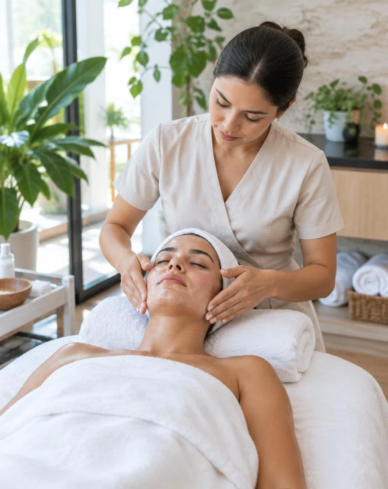 Profesional realizando un tratamiento facial en un spa